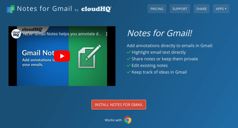 Site web Notes for Gmail
