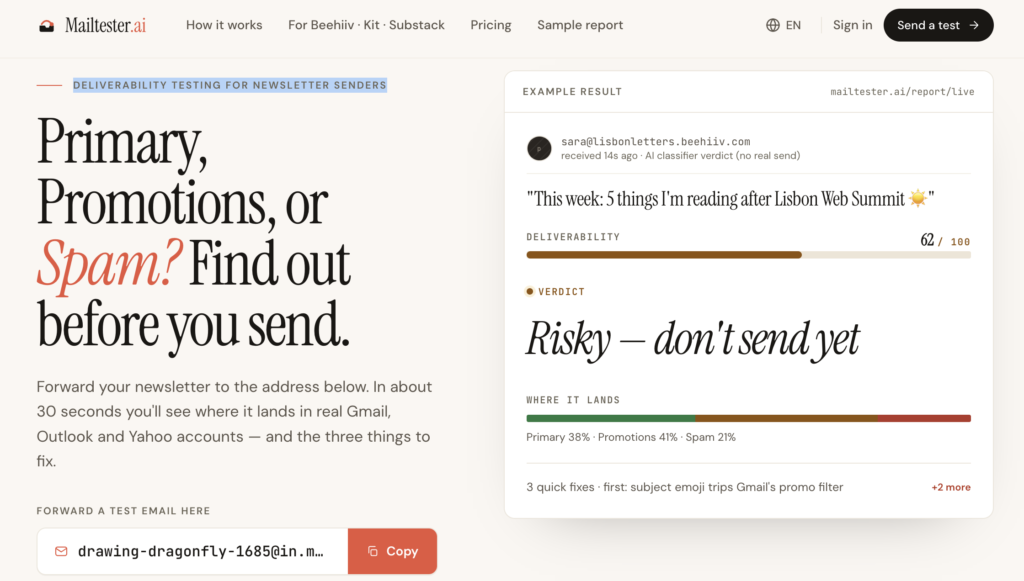 Site pour tester la delivrabilité d'une newsletter